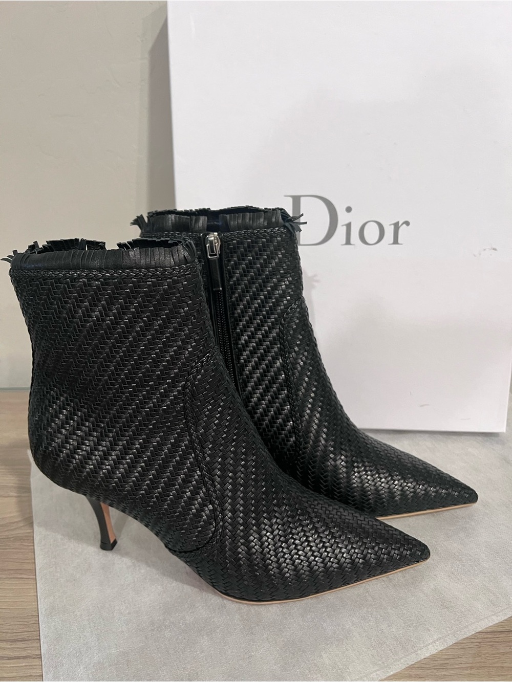 Christian Dior District Black Woven Pointed-Toe Ankle Boots